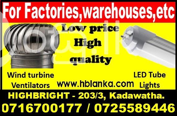 roof ventilators Ventilation fans Wind turbine ventilators  LED tube light srila Industry Tools & Machinery in Kadawatha