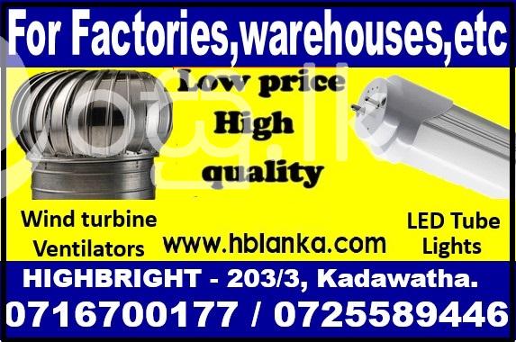 roof ventilators Ventilation fans Wind turbine ventilators  LED tube light srila Industry Tools & Machinery in Kadawatha