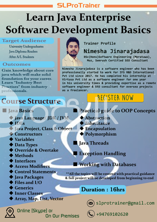 Java Enterprise Software Development Basic Training Programe Vocational Institutes in Colombo 6